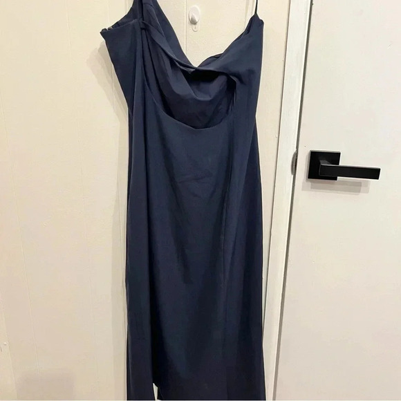 BHLDN navy Miranda crepe dress one shoulder size 16 - Picture 8 of 12